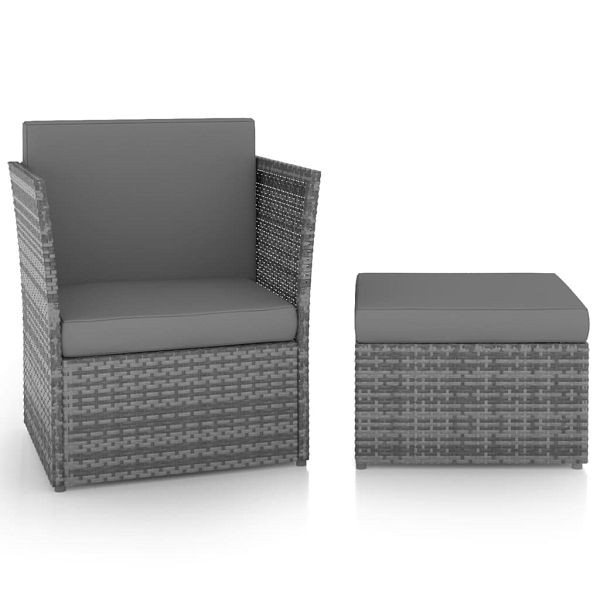 vidaXL Gartensessel mit Hocker Poly Rattan Anthrazit, 48193