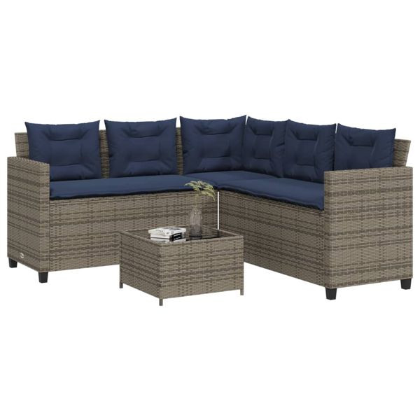 vidaXL Gartensofa mit Tisch und Kissen L-förmig Grau Polyrattan, 369046