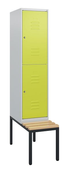C+P Doppelstöckiger Spind Classic PLUS, 1950x400x815mm, 7035/0024, Zylinderschlösser, Sitzleisten aus Buche, mit untergebauter Sitzbank, 0803505-12 S10040