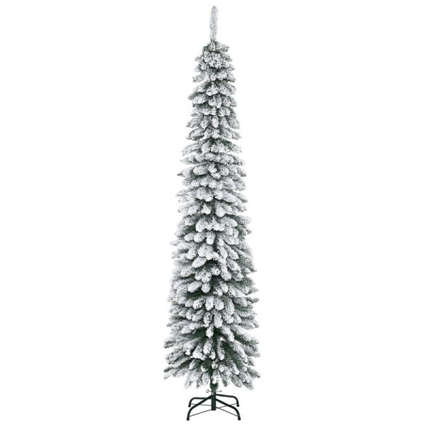 HOMCOM Künstlicher Weihnachtsbaum, schneebedeckt, schmales Design, feuerfest, 210 cm, Grün/Weiß, 830-528V01GN
