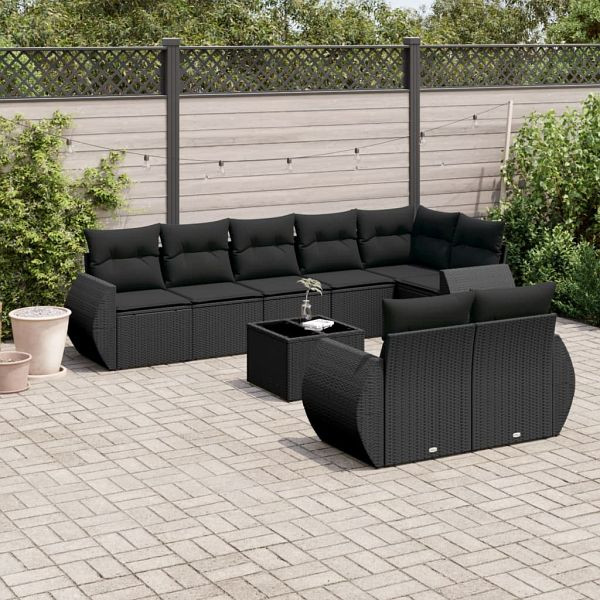 vidaXL 9-teilig Garten-Sofagarnitur mit Kissen Schwarz Poly Rattan, 3221624