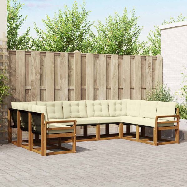 vidaXL Outdoor-Sofagarnitur 9-teilig Natur und Creme Massivholz Akazie, 3369049