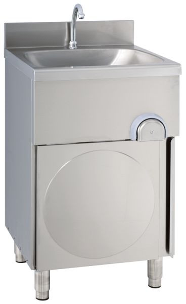 KBS Handwaschbecken eckige Form, 50x50x85 cm, ovales Becken, mit Unterschrank und Tür, zeitgesteuert, 21010006