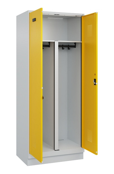 C+P PSA Schwarz-Weiß-Spind Evolo PLUS, mit Sockel, 2 Abteile, 1950x800x500mm, 70, Frontfarbe RAL 1023 Verkehrsgelb, Zylinderschloss, 049022-22P S10028