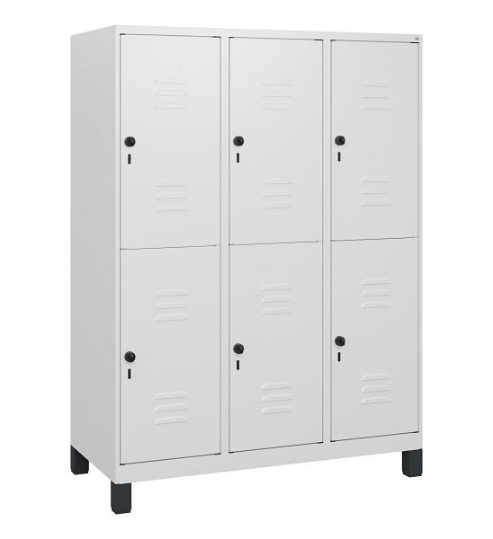 C+P Doppelstöckiger Spind Classic PLUS, Füße, 3 Abteile, 1630x1200x500mm, 9016/9016, Drehriegel, 0803105-32 S10014