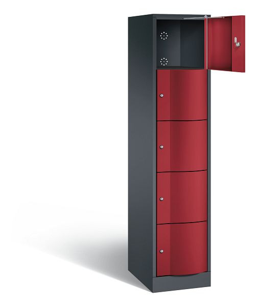 C+P Schließfachschrank Resisto, H1950xB396xT540mm, Farbe: Schwarzgrau / Rubinrot, 8570-172 S10132