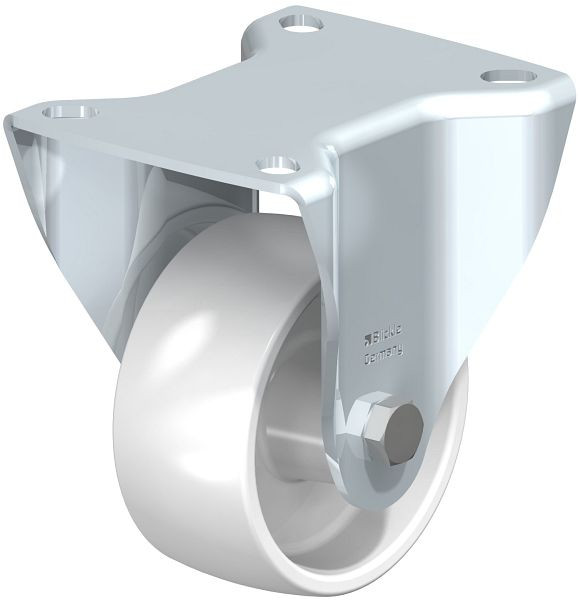 Blickle BK-PO 82XR Stahlblech-Bockrolle, schwere Ausführung, mit Anschraubplatte, Polyamid, Weiß, 852725