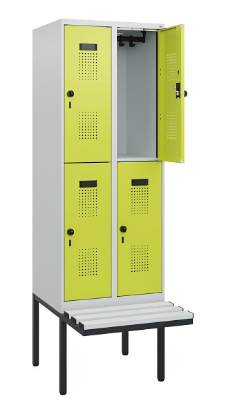 C+P Doppelstock-Spind Evolo PLUS, Bank, 4 Fächer, 1950x600x815mm, 7035/0024, Drehriegel, Sitzfläche Kunststoff, 0493405-20 S10110