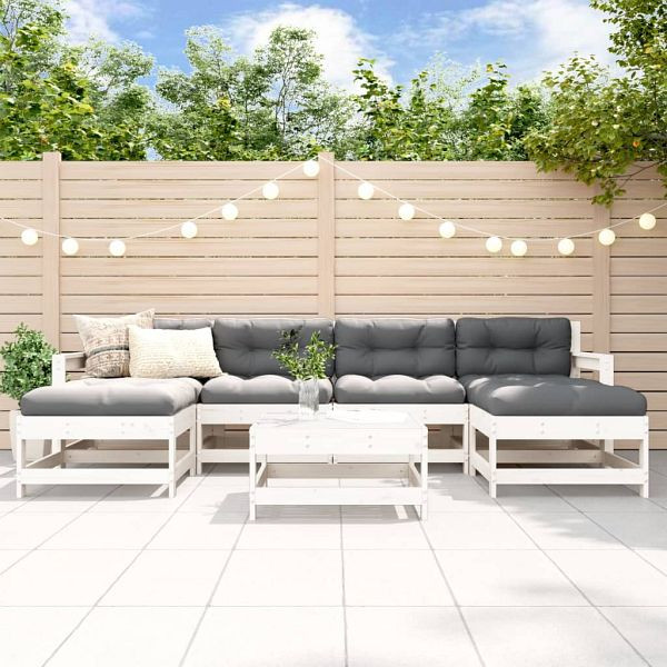 vidaXL 7-tlg. Garten-Lounge-Set mit Kissen Weiß Massivholz, 3185942