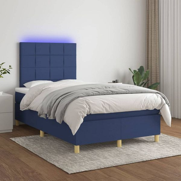 vidaXL Boxspringbett mit Matratze & LED Blau 120x200 cm Stoff, 3135427