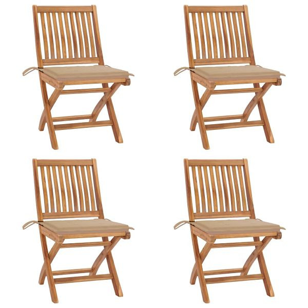 vidaXL Klappbare Gartenstühle mit Kissen 4 Stück Massivholz Teak, 3072810