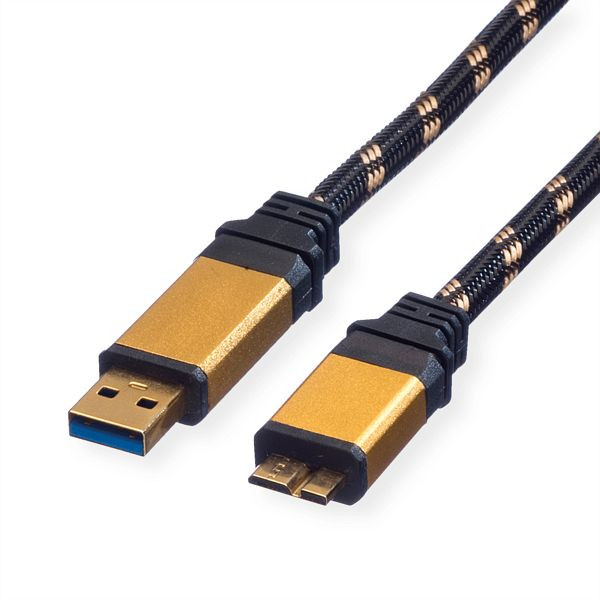 ROLINE GOLD USB 3.2 Gen 1 Kabel, USB A - Micro B, ST/ST, 0,8 m, Retail Blister, 11.88.8878