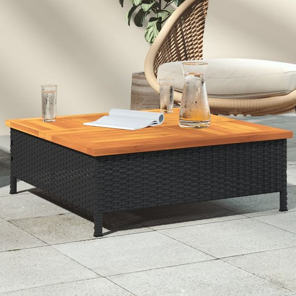 vidaXL Gartentisch Schwarz 70x70x25 cm Rattan und Akazienholz, 3281629