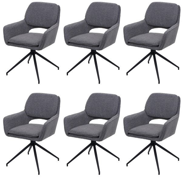 Mendler 6er-Set Esszimmerstuhl HWC-N74, Küchenstuhl, drehbar Auto-Return, Stoff Bouclé (540g/m²) Öko-Tex, grau, 3x108641