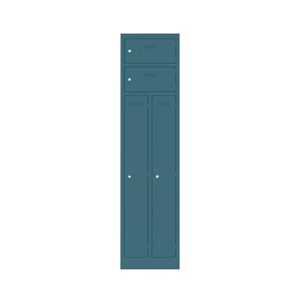 Bisley Garderobenschrank Primary Locker, Garderobenkombination 2 Abteile und 2 Fächern oben, 653 ozeanblau, PLF4545D4653