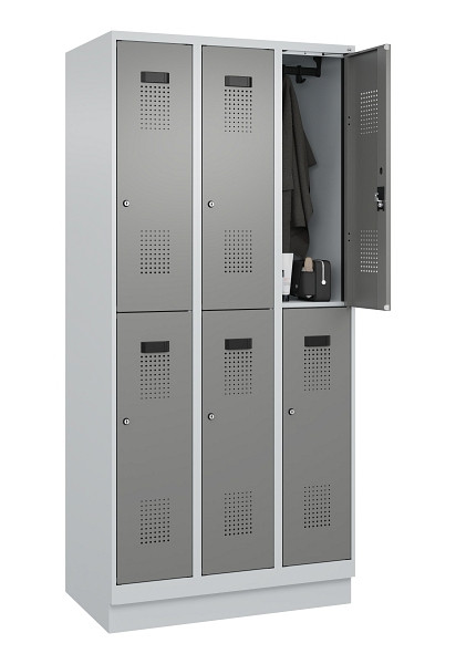 C+P Doppelstöckiger Spind Evolo PLUS, mit Sockel, 6 Fächer, 1950x900x500mm, 7035, Frontfarbe 0005000 RDS Stahlgrau, Zylinderschloss, 049320-30 S10041