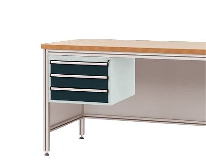 Manuflex Gehäuse-Unterbau für ALU-Arbeitstische, Nutzhöhe 300 mm mit 3 Schubfächern, für Tischtiefe 600 mm, Anthrazit, ZB4625.7016