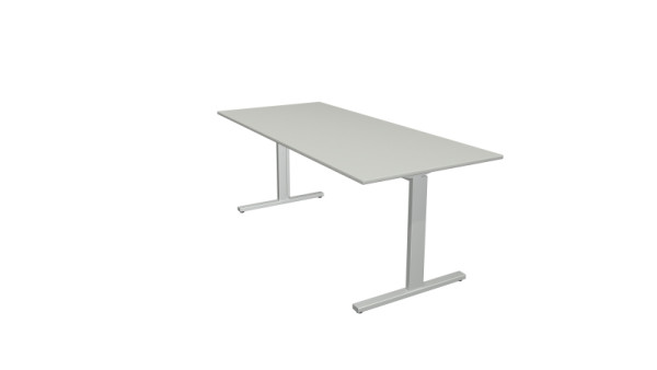 Kerkmann Schreibtisch Form 2 - B 1800 x T 800 x H 700-820 mm mit T-Fuß-Gestell in alusilber, lichtgrau, 11020711