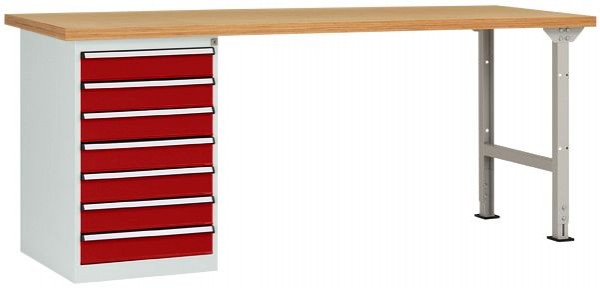 Manuflex Werkbanksystem COMBI Modell 6 mit massiver Bucheplatte, BxTxH = 2000 x 700 x 840 mm, Rubinrot, WC5121.3003