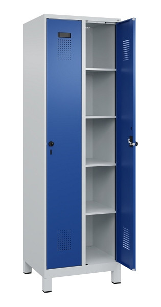 C+P Wäsche-Spind Evolo PLUS, mit Füßen, 2 Abteile, 1950x600x500mm, 7035/5010, Verschluss Drehriegel, Ablageböden 8, 049010-20B S10006