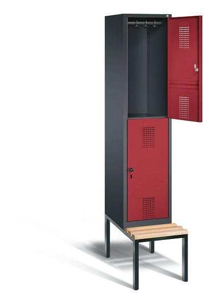 C+P Spind doppelstöckig Evolo, H2090xB420xT815mm, Farbe: Schwarzgrau / Rubinrot, 48350-12 S10067