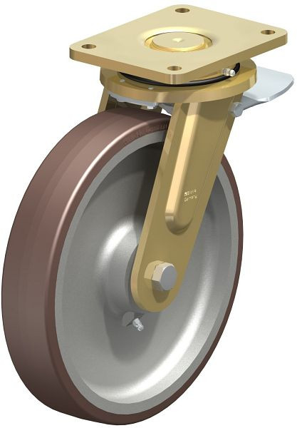 Blickle LS-GB 300K-ST Stahlgeschweißte Schwerlast-Lenkrolle, schwere Drehkranz-Ausführung mit Feststeller, Blickle Besthane®, Braun, 755035