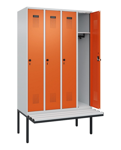 C+P Spind Evolo PLUS, 4 Abteile, 2120x1200x815mm, 7035/2004, Haken 3, Drehriegel, Material Sitzfläche Kunststoff, 0490407-40 S10056
