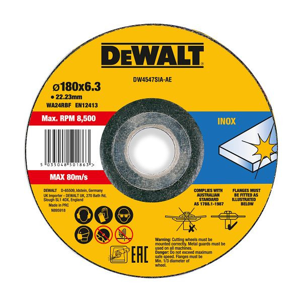 DeWalt High Performance Schruppscheibe 180x6x22,23 mm Inox Typ 42 (gekröpft), DW4547SIA-AE