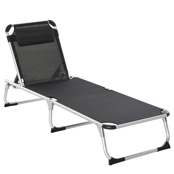 Outsunny Sonnenliege faltbar Gartenliege mit Kopfkissen Liegestuhl mit der 4-stufig verstellbaren Rückenlehne Campingliege bis 120 kg, 84B-592BK