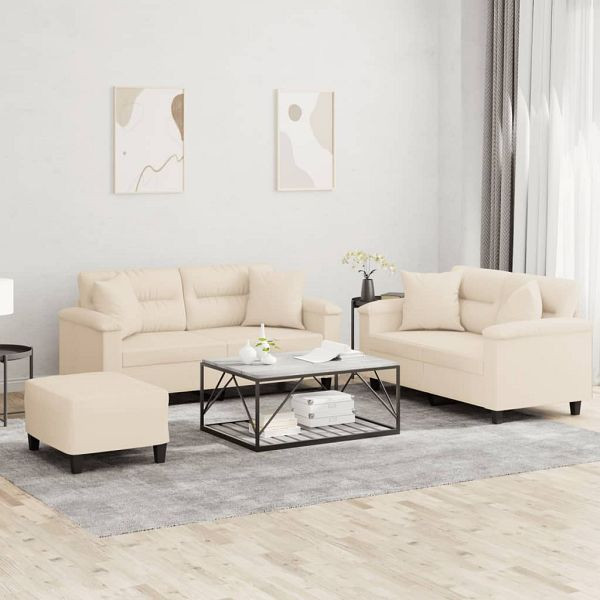 vidaXL 3-tlg. Sofagarnitur mit Kissen Beige Mikrofasergewebe, 3202337