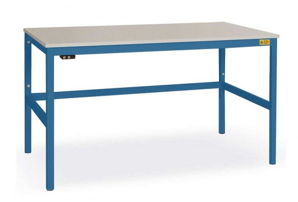 Manuflex ESD-Arbeitstisch CANTOLAB Standard mit Kunststoffplatte, BxTxH = 1250 x 800 x 768-788 mm, Brillantblau, LC1036.5007