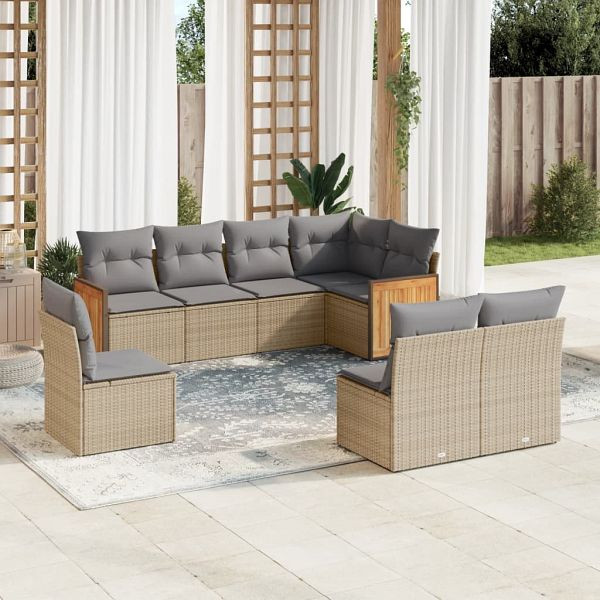 vidaXL 8-tlg. Garten-Sofagarnitur mit Kissen Beige Poly Rattan, 3260127