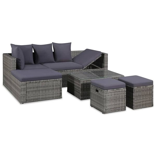 vidaXL 4-teilig Garten-Lounge-Set mit Auflagen Poly Rattan Grau, 43956