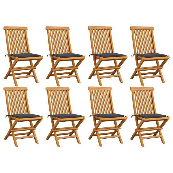 vidaXL Gartenstühle mit Anthrazit Kissen 8 Stück Massivholz Teak, 3072917