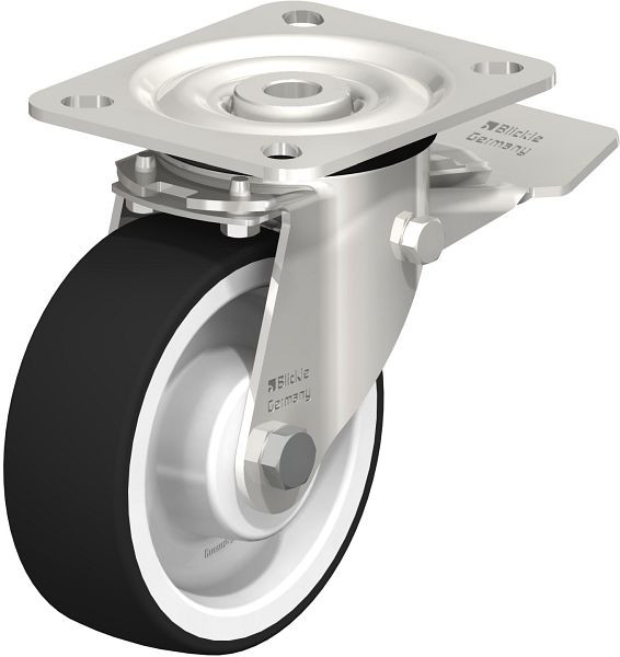 Blickle LX-POTH 100XR-ST Edelstahl-Lenkrolle, mittelschwere Ausführung, mit Anschraubplatte & Feststeller, Thermoplastisches Polyurethan, Grau, 853706