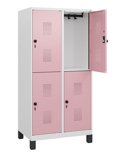 C+P Doppelstöckiger Spind Evolo PLUS, Füße, 4 Fächer, 1630x800x500mm, 9016/3015, Drehriegel, 0493105-22 S10018