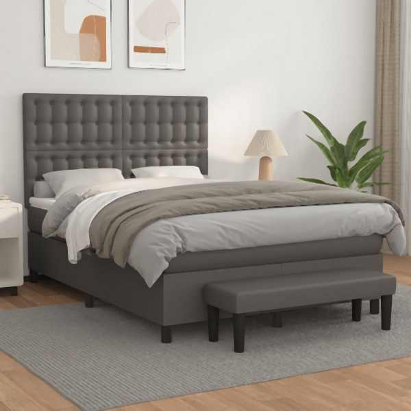 vidaXL Boxspringbett mit Matratze Grau 140x200 cm Kunstleder, 3137669