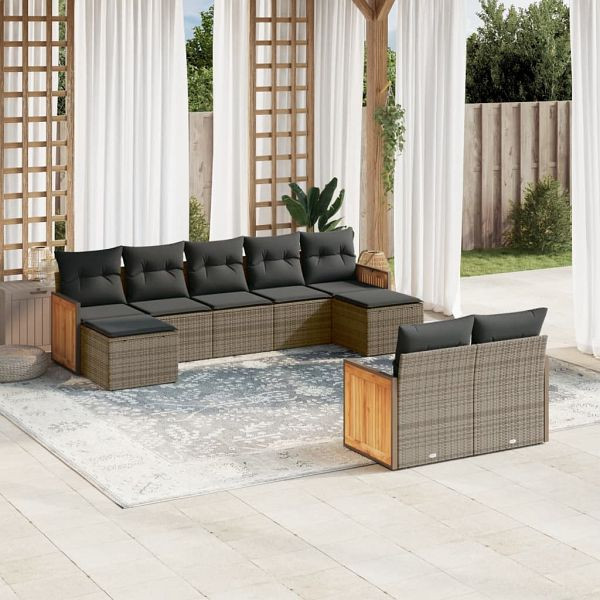 vidaXL 9-teilig Garten-Sofagarnitur mit Kissen Grau Poly Rattan, 3228083