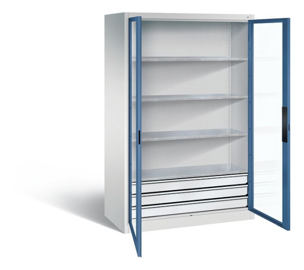 C+P Werkzeugschrank Acurado, H1950xB1200xT600mm, Farbe: Lichtgrau / Fernblau, Muldengriff, 8932-5532 S10006