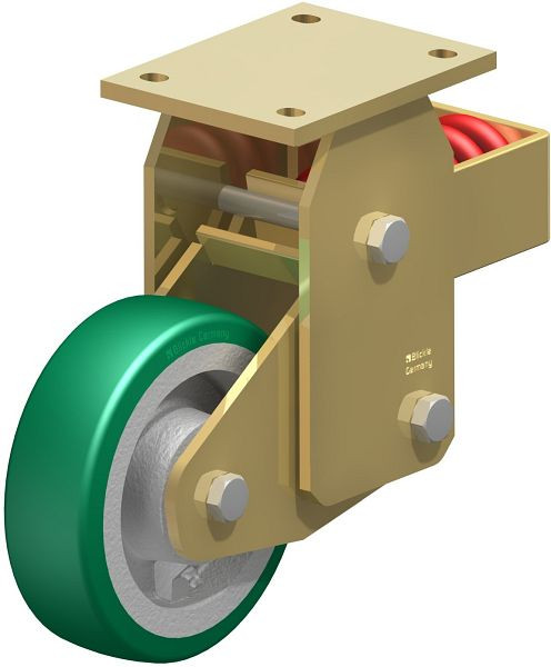 Blickle BSFN-GST 160K Stahlgeschweißte Schwerlast-Bockrolle mit Stahlfeder, Blickle Softhane®, Grün, 755372