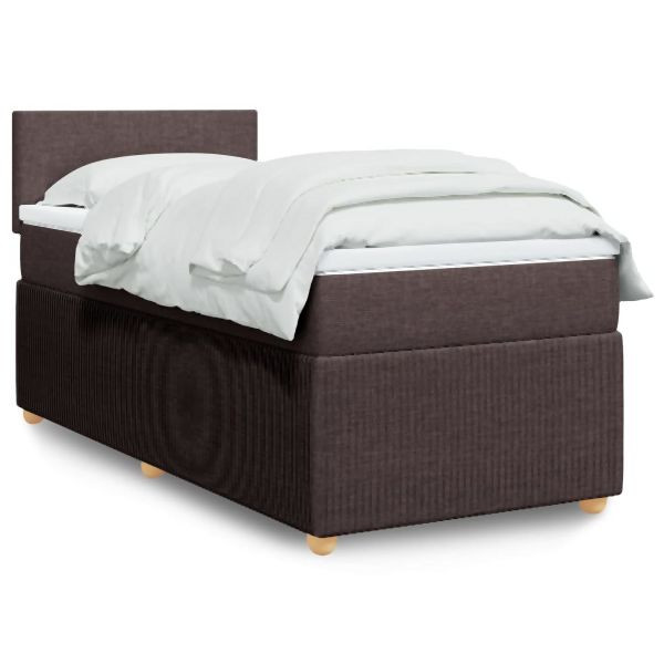 vidaXL Boxspringbett mit Matratze Dunkelbraun 90x190 cm Stoff, 3289607