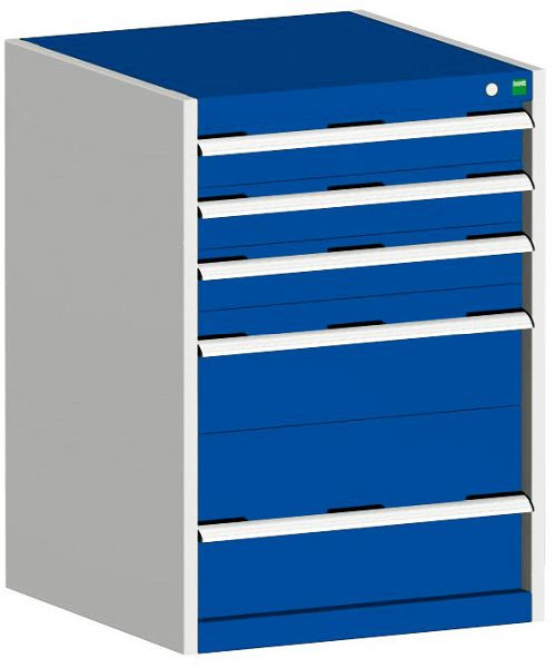 bott cubio Schubladenschrank bestückt mit 5 Schubladen BxTxH: 650 x 525 x 900 mm, RAL 7035/5010, 40011049.11V