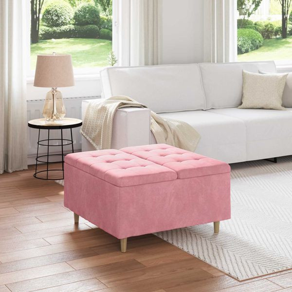 vidaXL Aufbewahrungsottomane mit Kissen Rosa 80 x 80 x 45 cm Samt, 876843