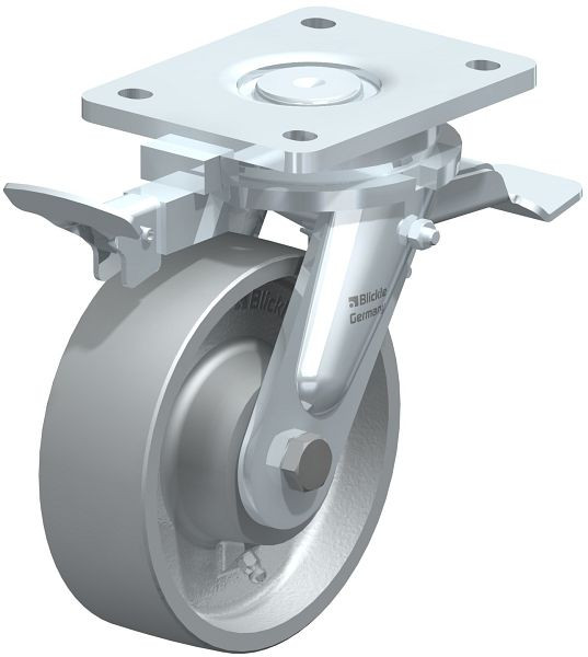 Blickle LO-G 150K-ST-RI4 Stahlgeschweißte Schwerlast-Lenkrolle mit Feststeller, Guss, Grau, 753412