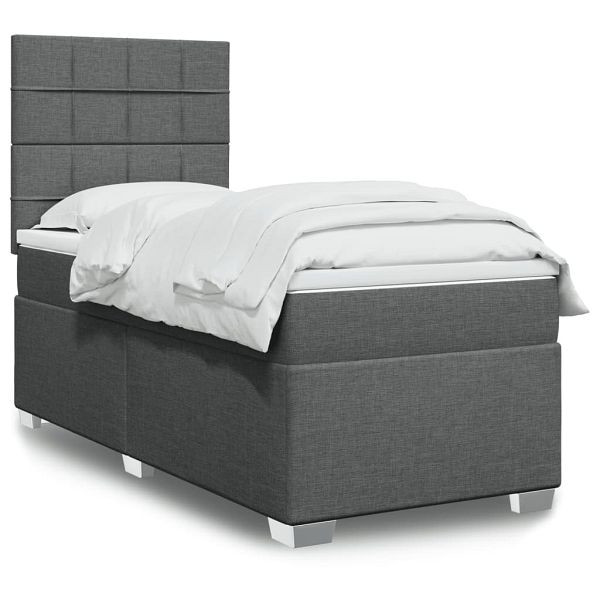 vidaXL Boxspringbett mit Matratze Dunkelgrau 80x200 cm Stoff, 3292616