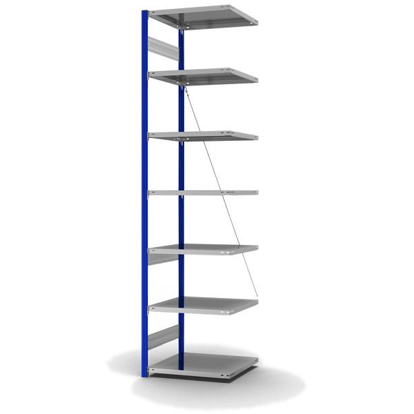 hofe Anbauregal, zerlegt, 7 Böden 3000 x 600 x 750 mm, verzinkt Stützprofile - enzianblau/RAL 5010, HEA306007XL