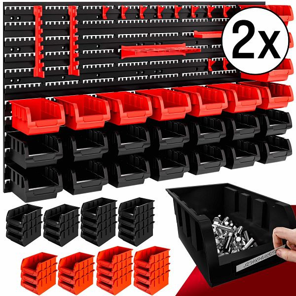 DEUBA Werkzeugwand Schwarz/Rot 2er-Set Stapelboxen/Werkzeughalter, 993663