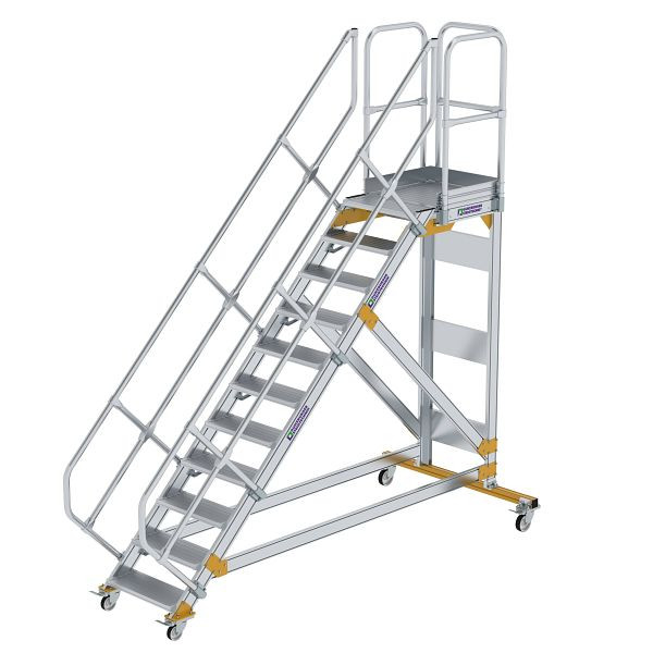 Munk Günzburger Steigtechnik Plattformtreppe 45° fahrbar Stufenbreite 600 mm 11 Stufen Aluminium geriffelt, 600771