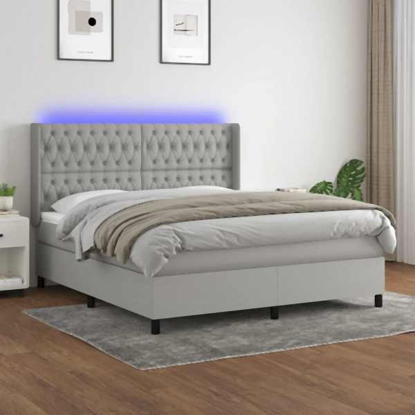 vidaXL Boxspringbett mit Matratze & LED Hellgrau 180x200 cm Stoff, 3138573