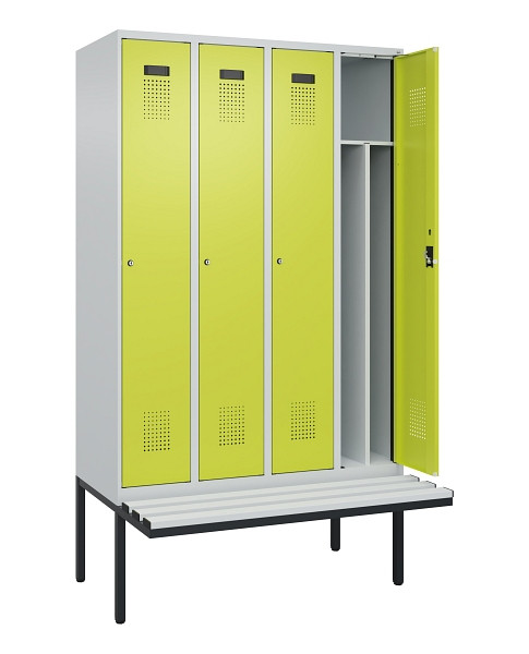 C+P Spind Evolo PLUS, 4 Abteile, 2120x1200x815mm, 7035/0024, Haken 4, Zylinderschloss, Material Sitzfläche Kunststoff, 0490407-40F S10096